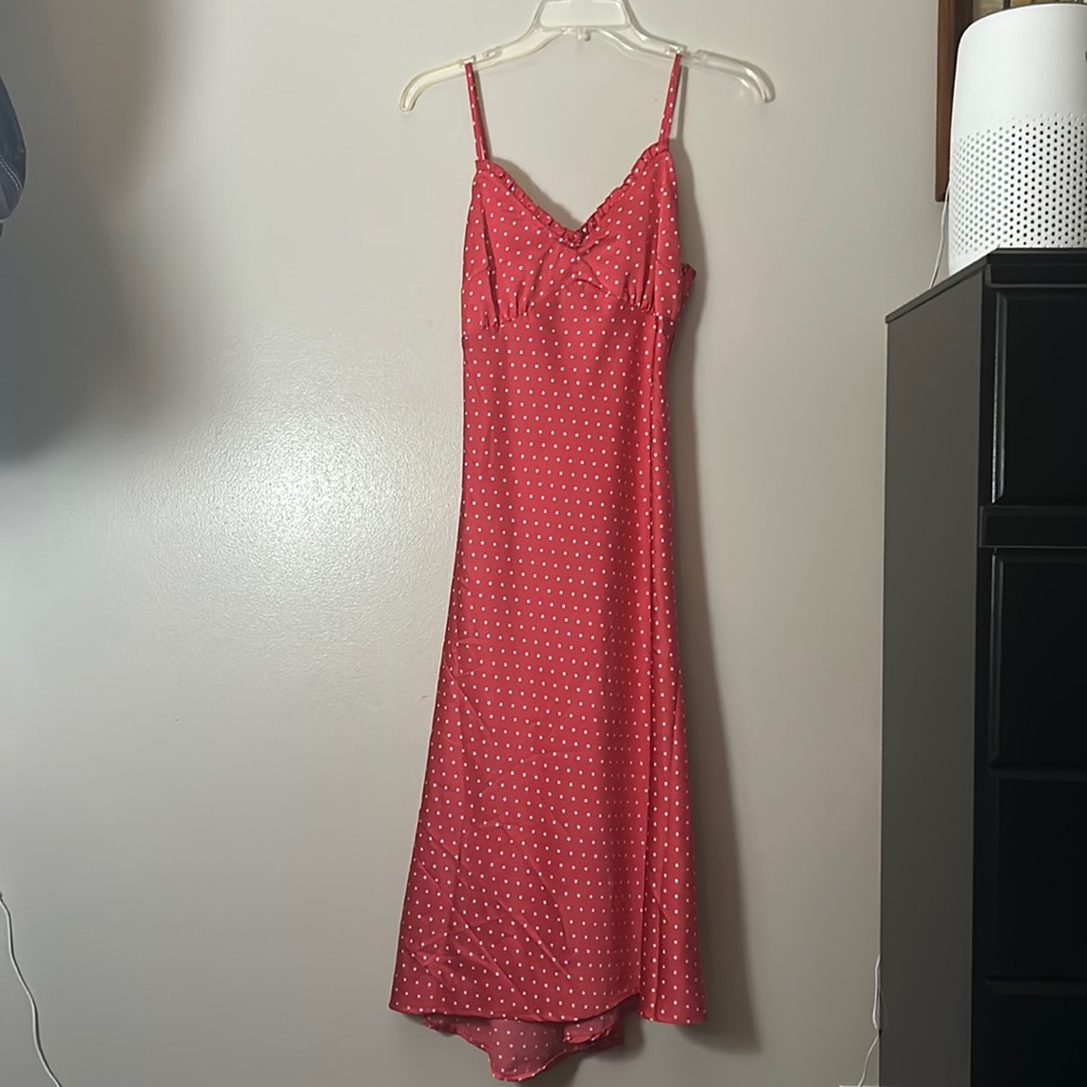 Red & white polka dot slip dress